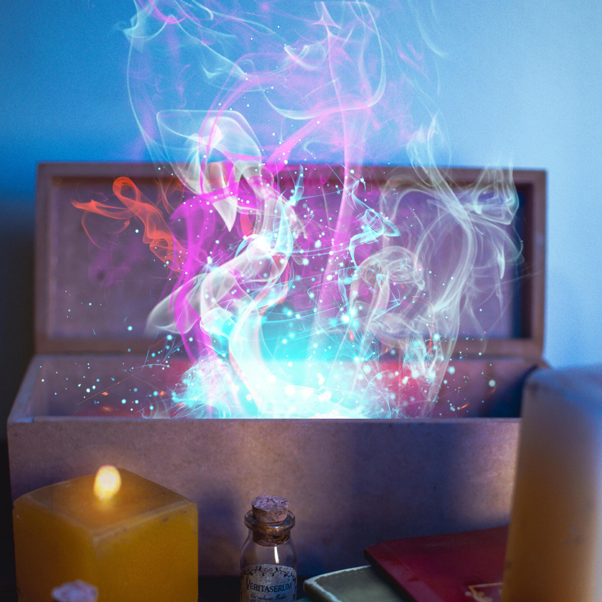 " White Pillar Candle Beside Clear Glass Bottle " Photo by Vinícius Vieira